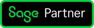 Badge Sage Partner, attestant de la réputation d'Arcanes parmi les partenaires Sage. Logo Sage sur fond noir avec la mention "Partner"