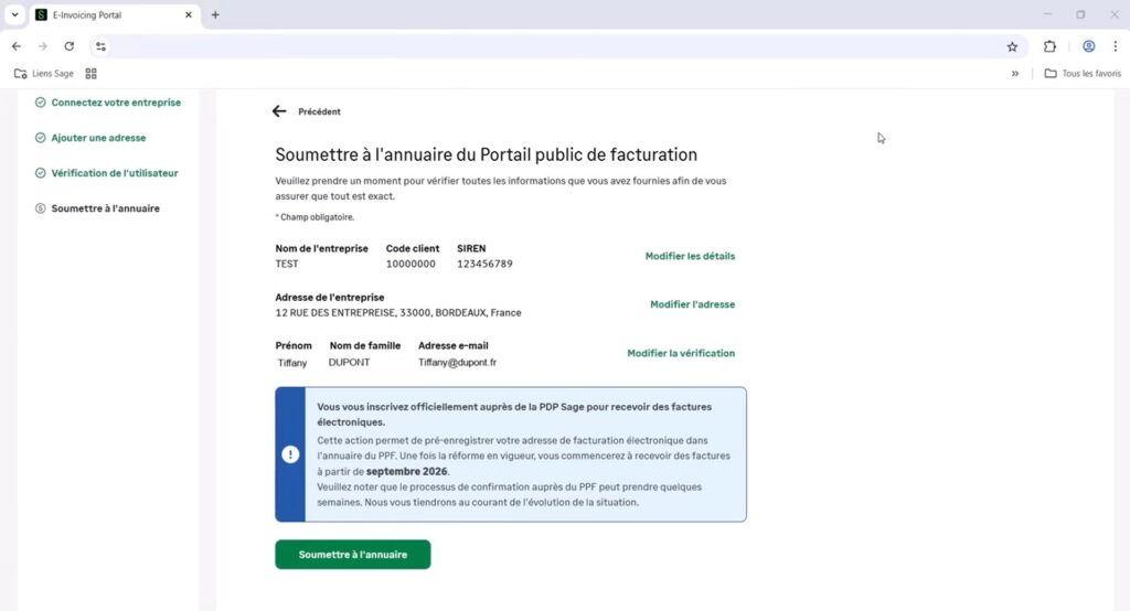 Ici apparaît un formulaire de vérification des informations avec un bouton "Confirmer"