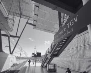 Illustration de la gare TGV de Valence en noir et blanc