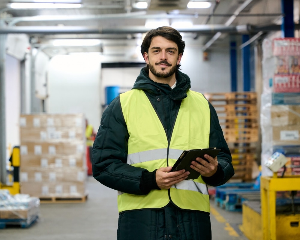Illustration d'un homme dans un entrepôt.